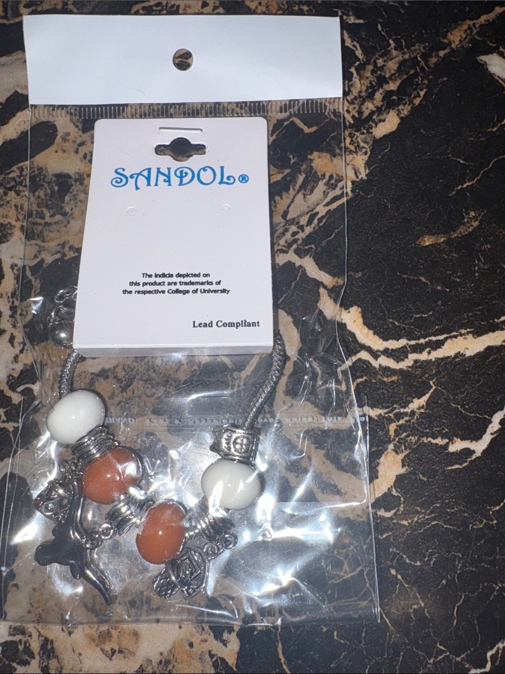 Sandol White and Brown Bead Charm Bracelet